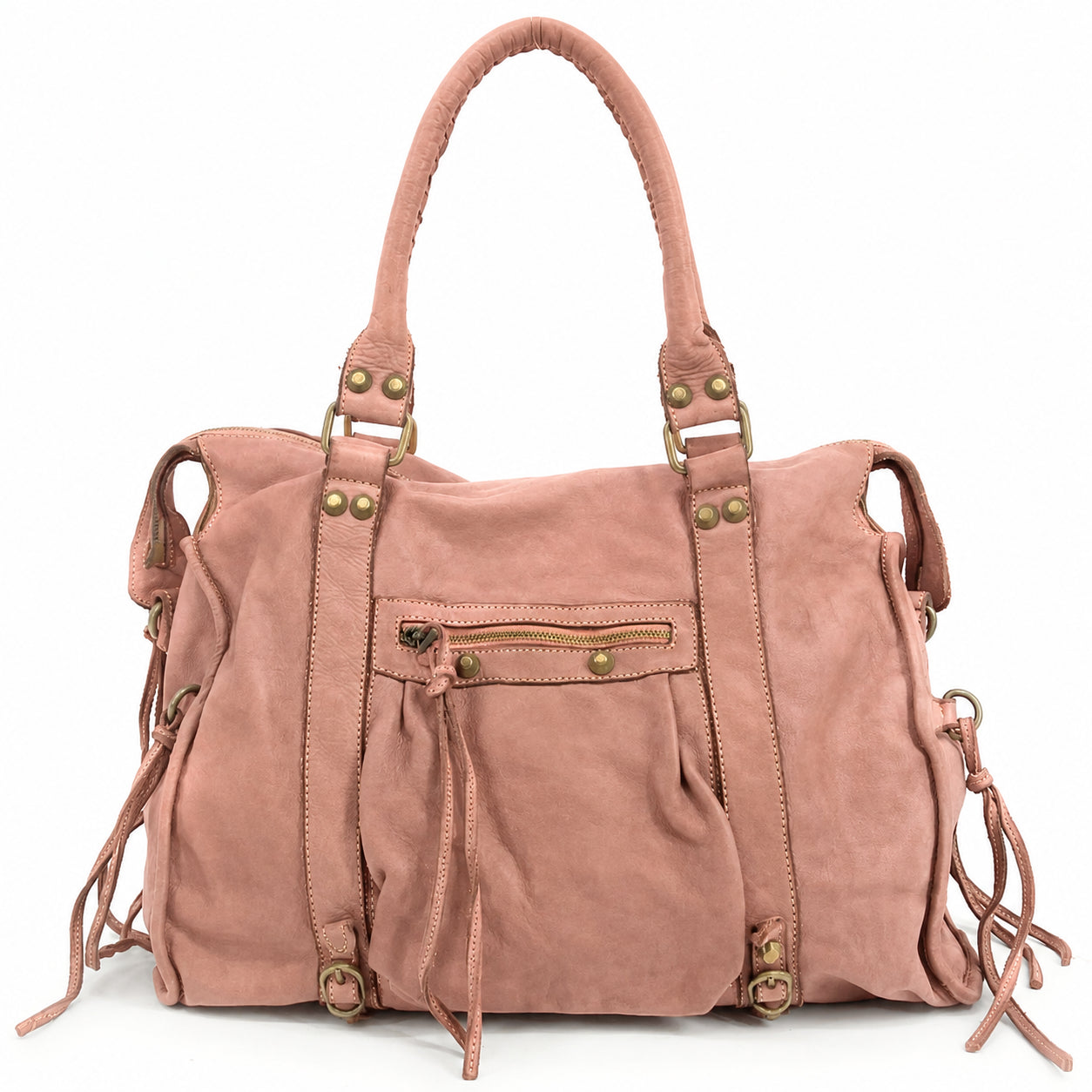 Grand sac porté épaule en cuir vintage STORM XL HURRICAN Rose nude