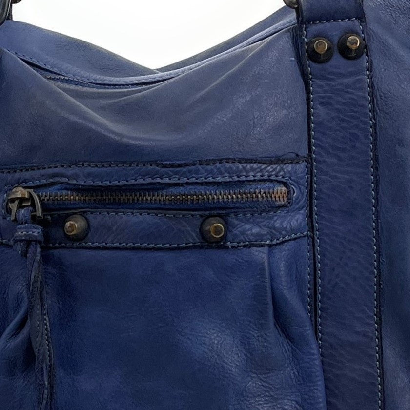 Grand sac porté épaule en cuir vintage STORM XL HURRICAN Bleu profond