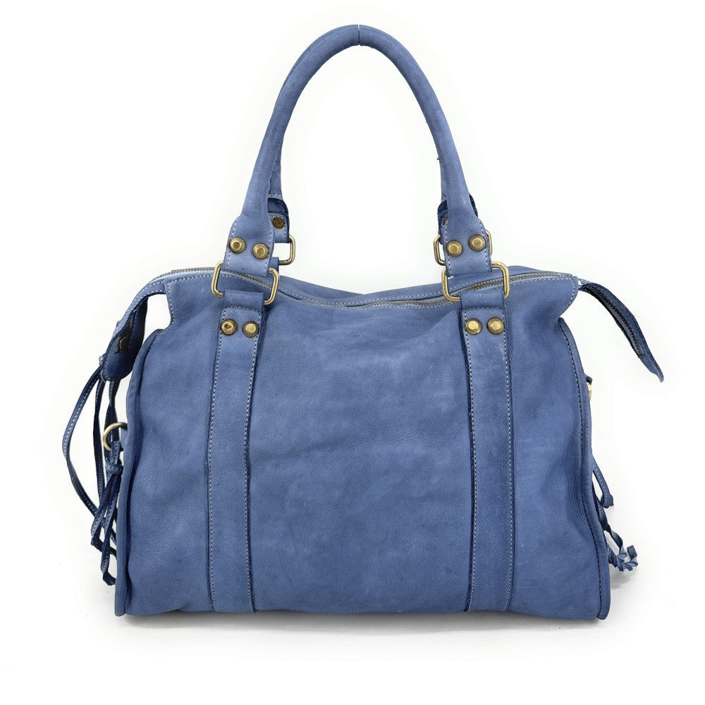 Grand sac porté épaule en cuir vintage STORM XL HURRICAN Bleu denim