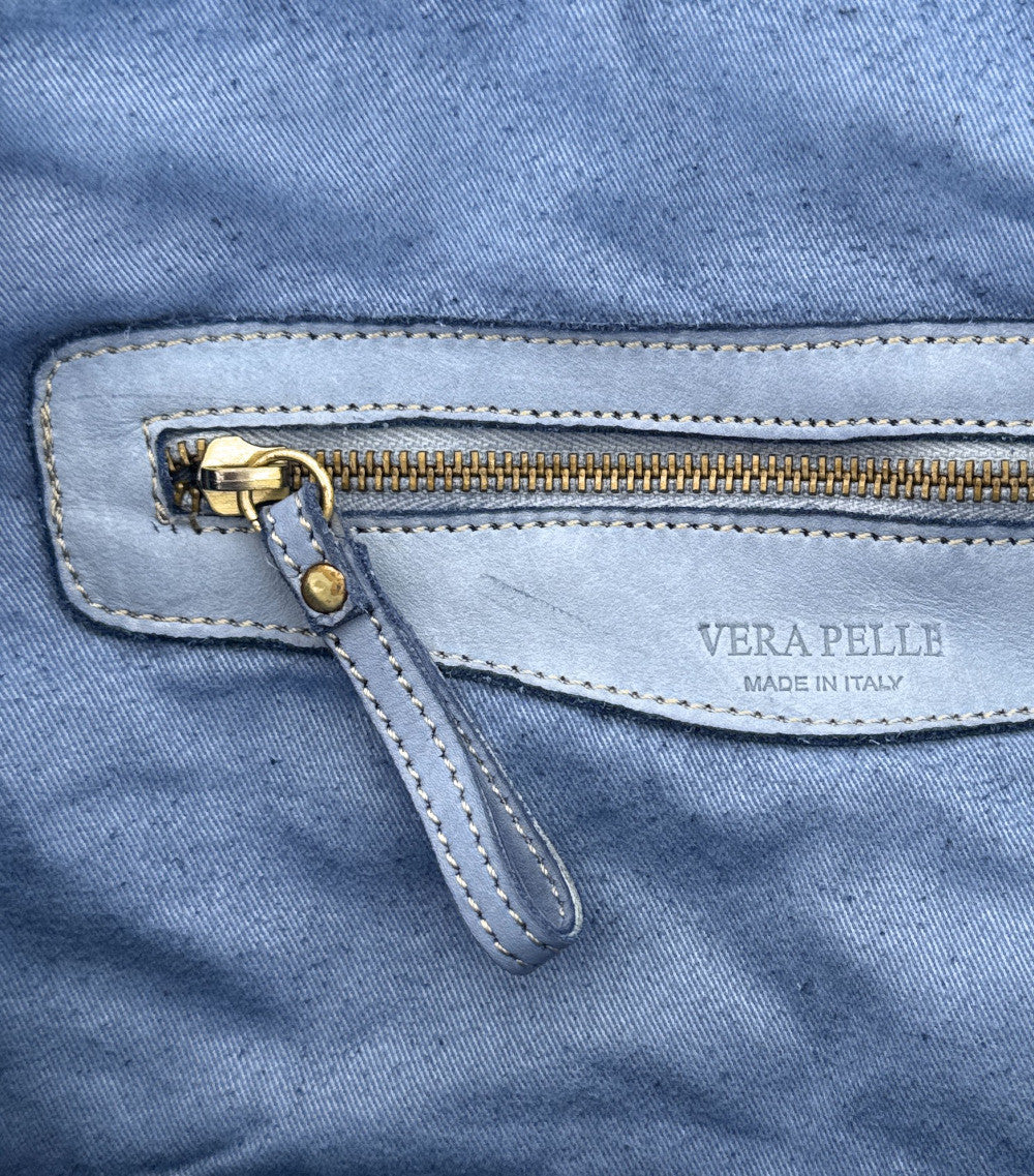 Grand sac porté épaule en cuir vintage STORM XL HURRICAN Bleu denim