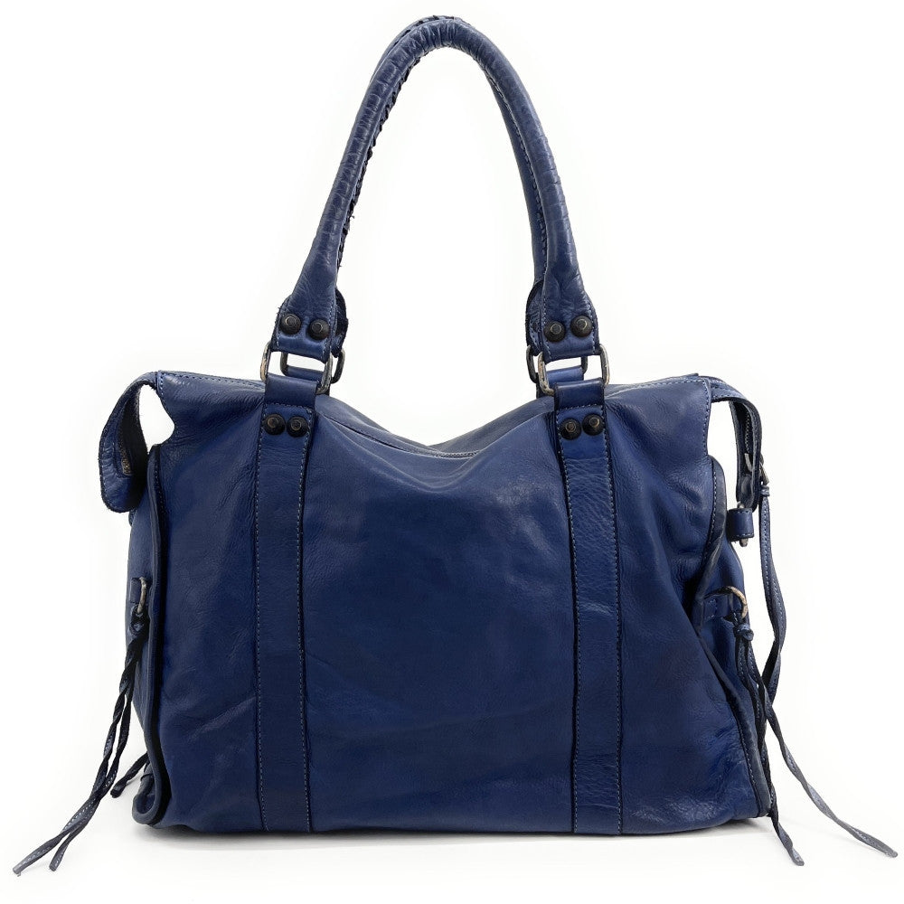 Grand sac porté épaule en cuir vintage STORM XL HURRICAN Bleu profond