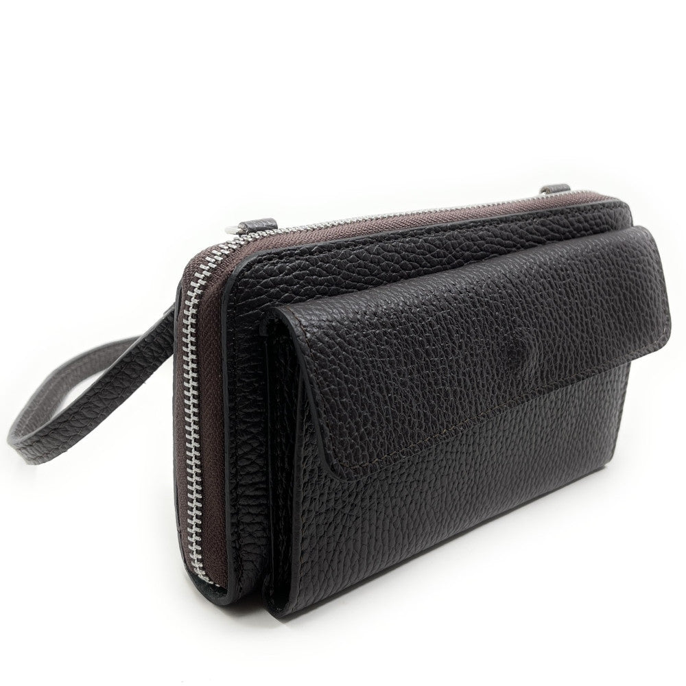 Sac portefeuille à bandoulière en cuir grainé CITY Chocolat