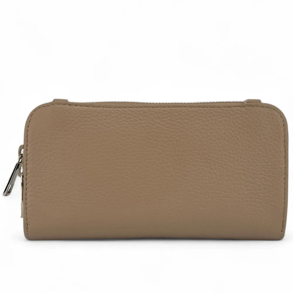Sac portefeuille à bandoulière en cuir grainé CITY Taupe