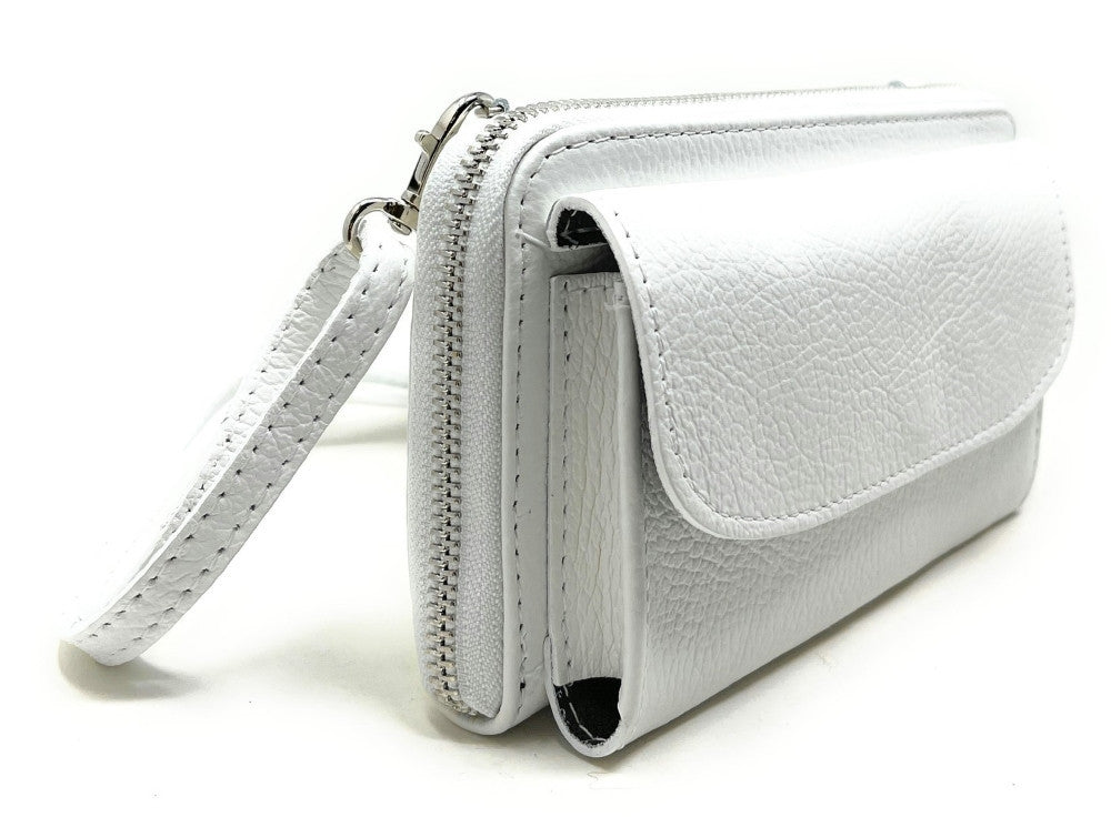 Sac portefeuille à bandoulière en cuir grainé CITY Blanc