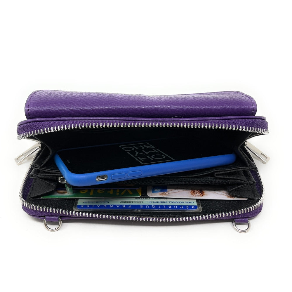 Sac portefeuille à bandoulière en cuir grainé CITY Violet