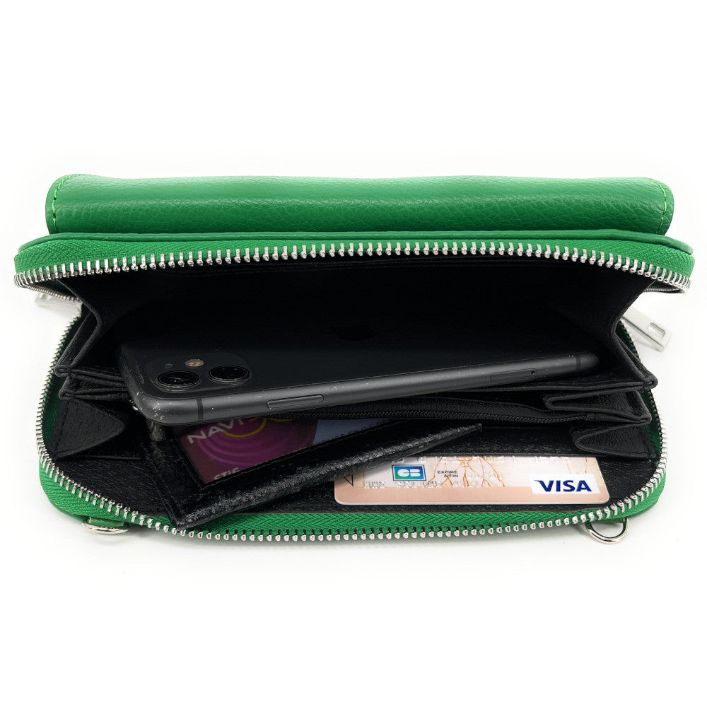 Sac portefeuille à bandoulière en cuir grainé CITY Vert anglais