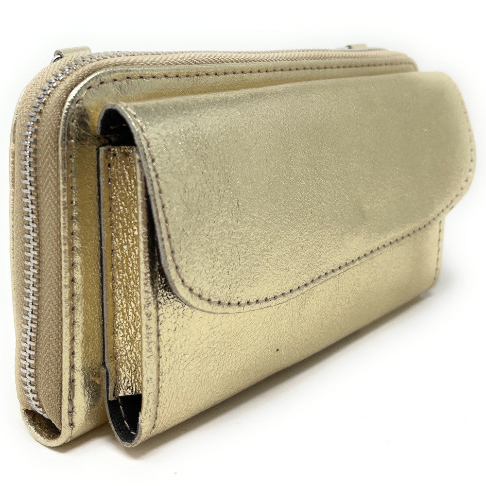 Sac portefeuille à bandoulière en cuir grainé CITY Or pâle