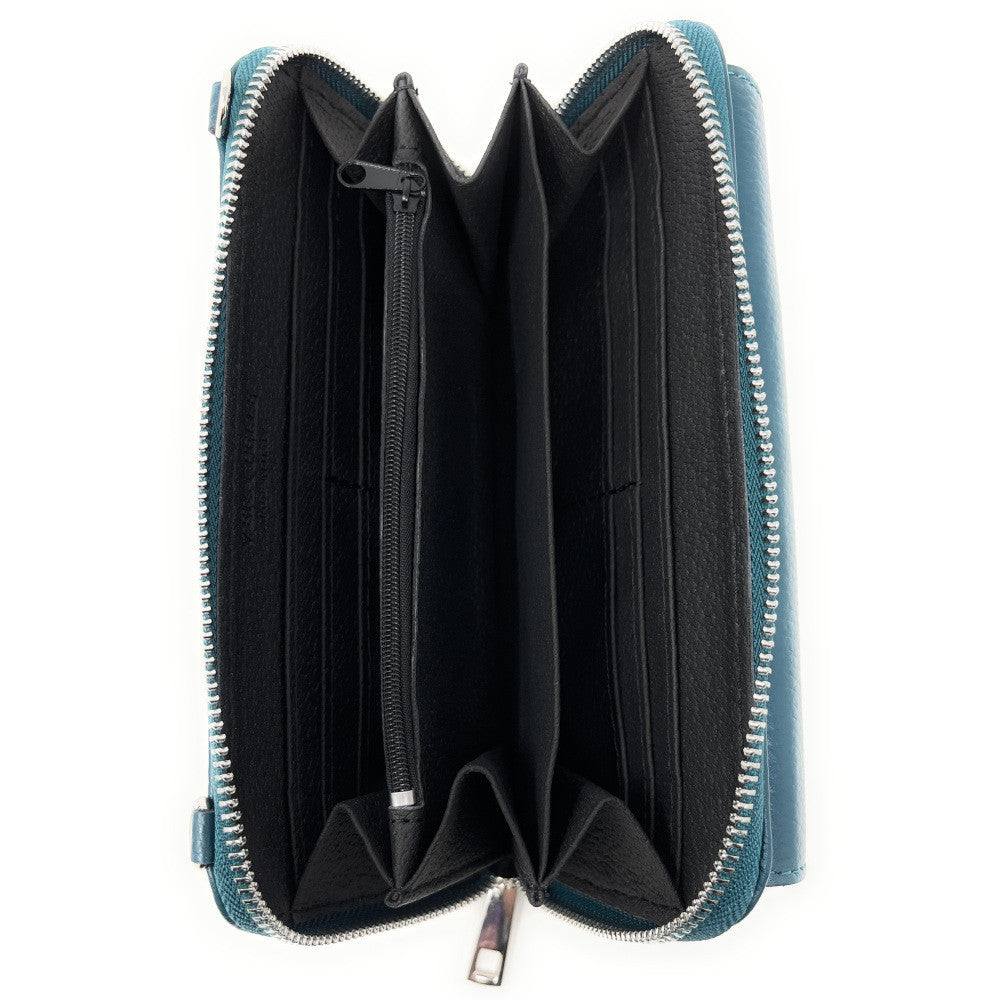 Sac portefeuille à bandoulière en cuir grainé CITY Bleu vert canard