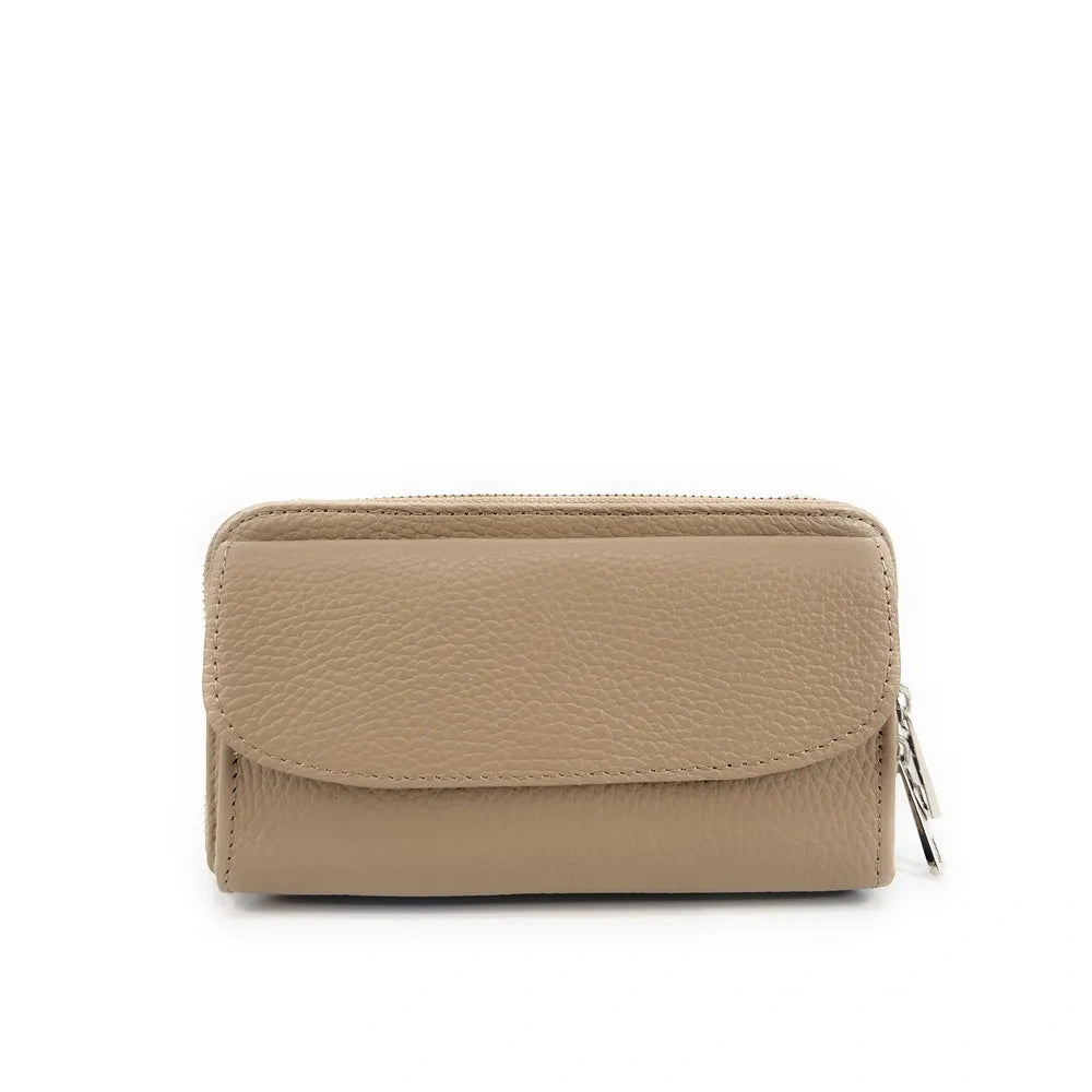 Sac portefeuille à bandoulière en cuir grainé CITY Taupe clair