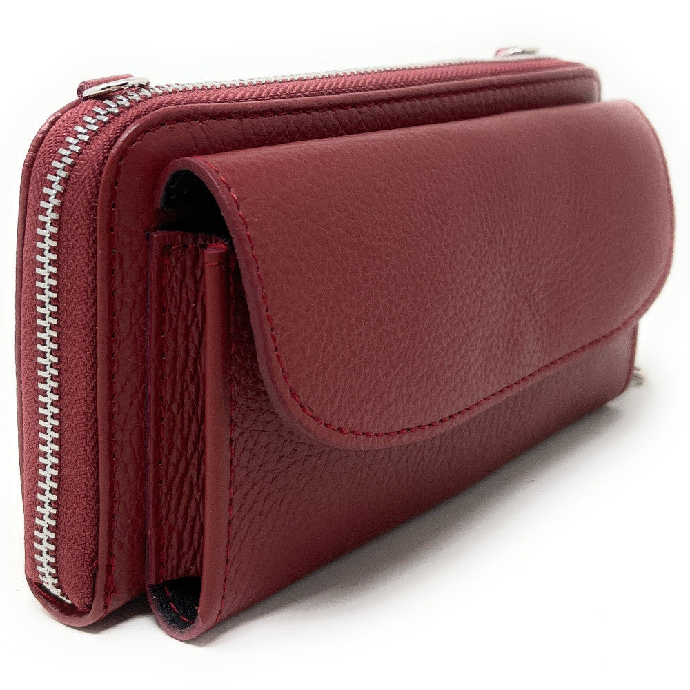 Sac portefeuille à bandoulière en cuir grainé CITY Rouge bordeaux