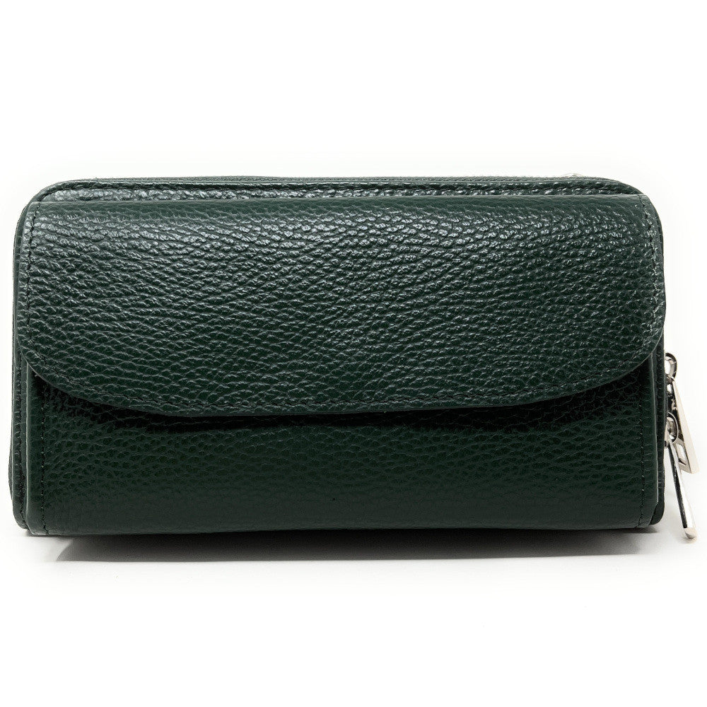Sac portefeuille à bandoulière en cuir grainé CITY Vert forêt