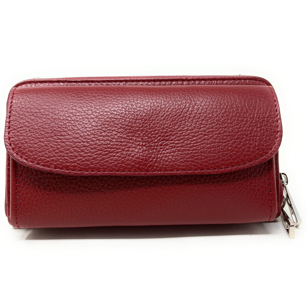 Sac portefeuille à bandoulière en cuir grainé CITY Rouge bordeaux