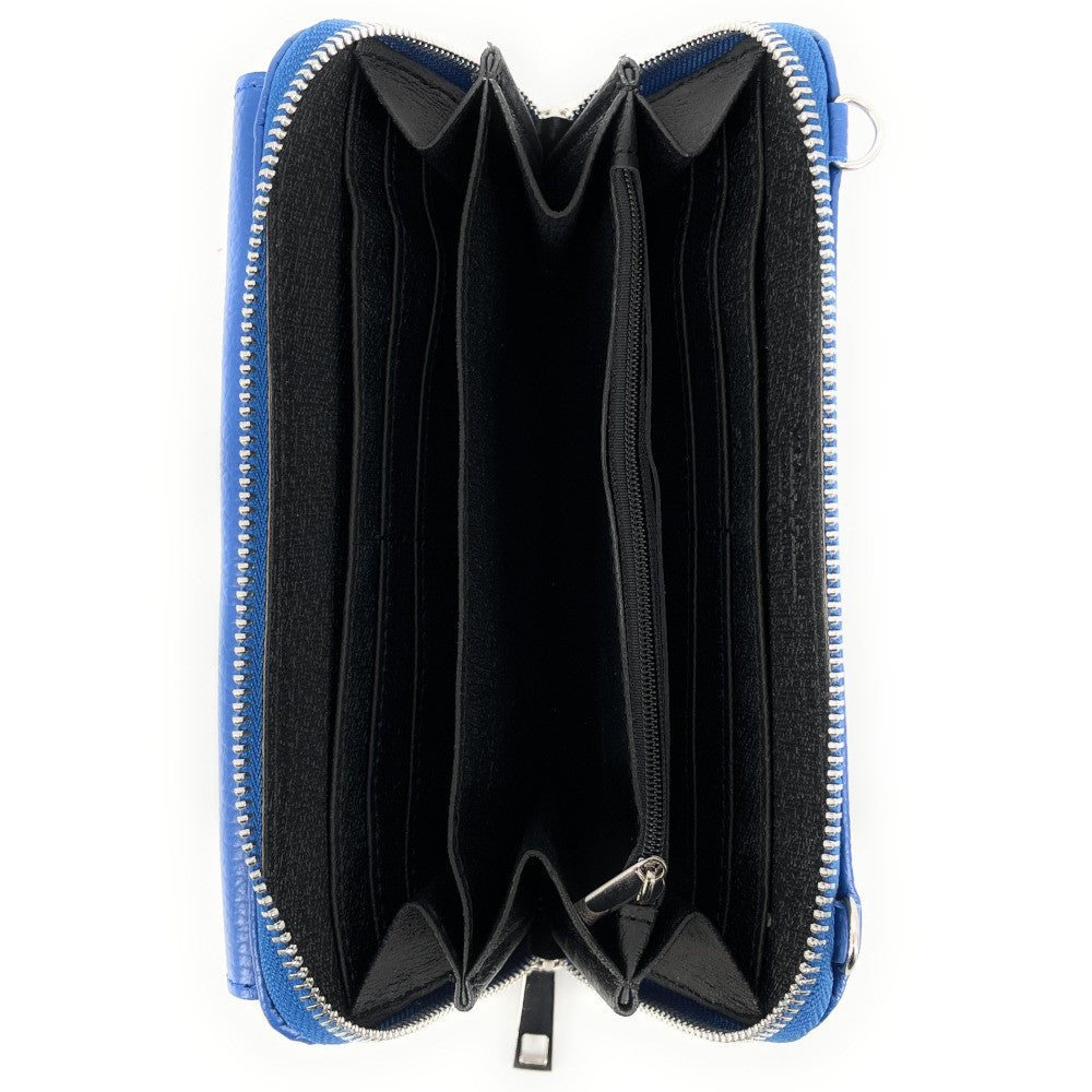 Sac portefeuille à bandoulière en cuir grainé CITY Bleu roi