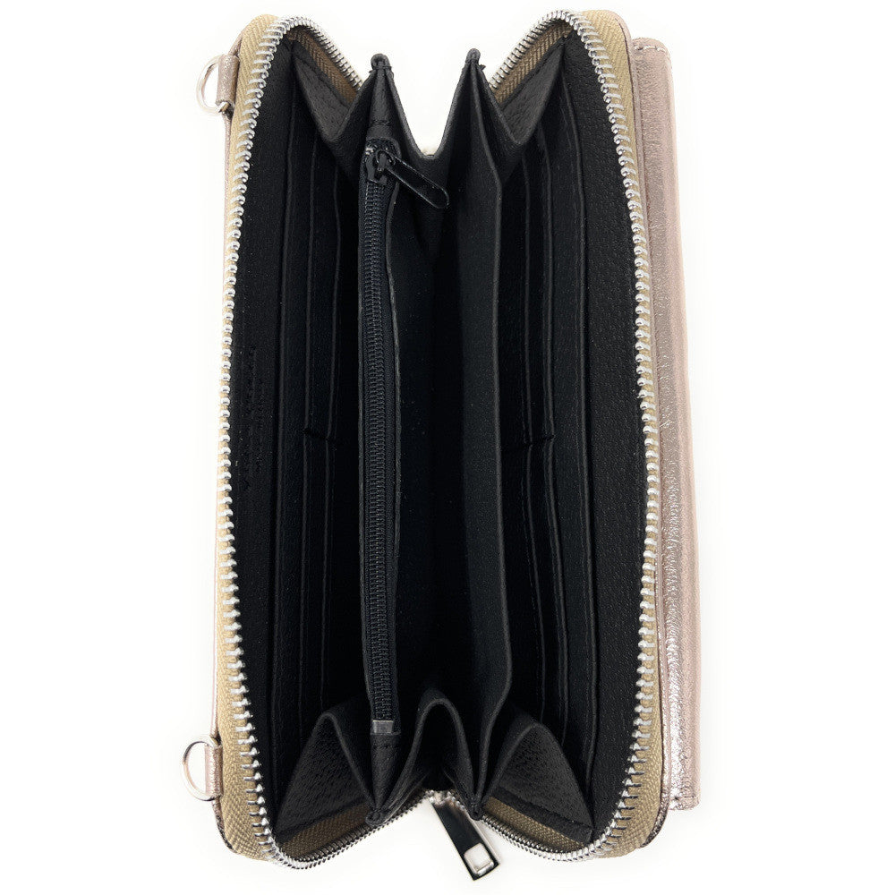 Sac portefeuille à bandoulière en cuir grainé CITY Champagne irisé