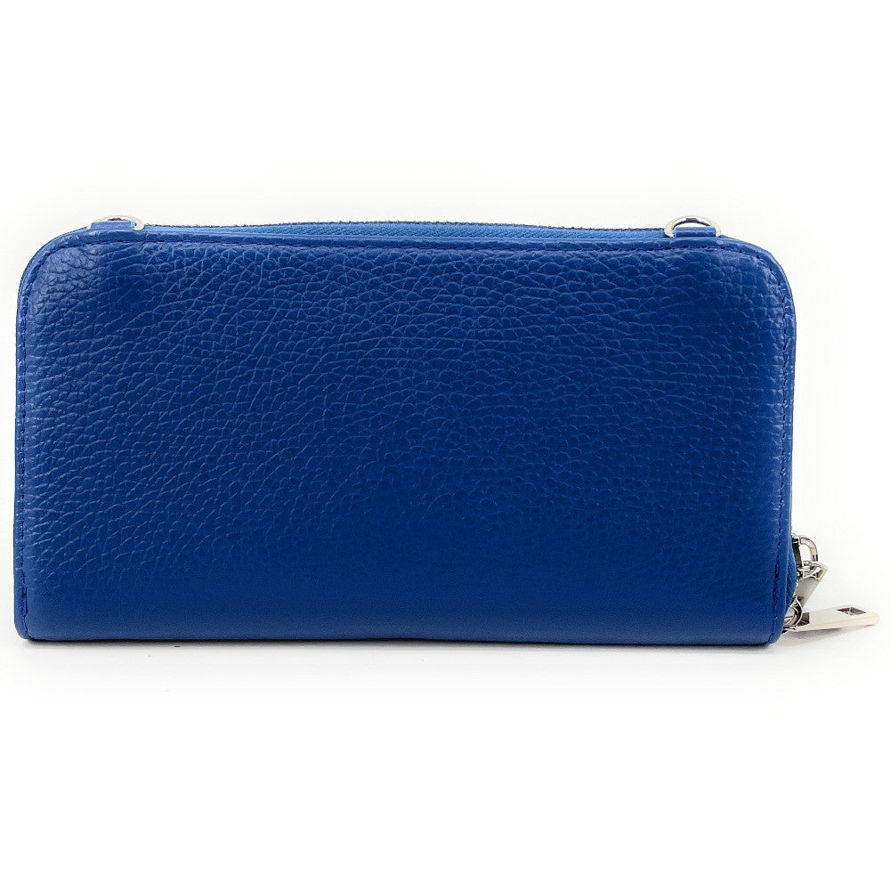Sac portefeuille à bandoulière en cuir grainé CITY Bleu roi