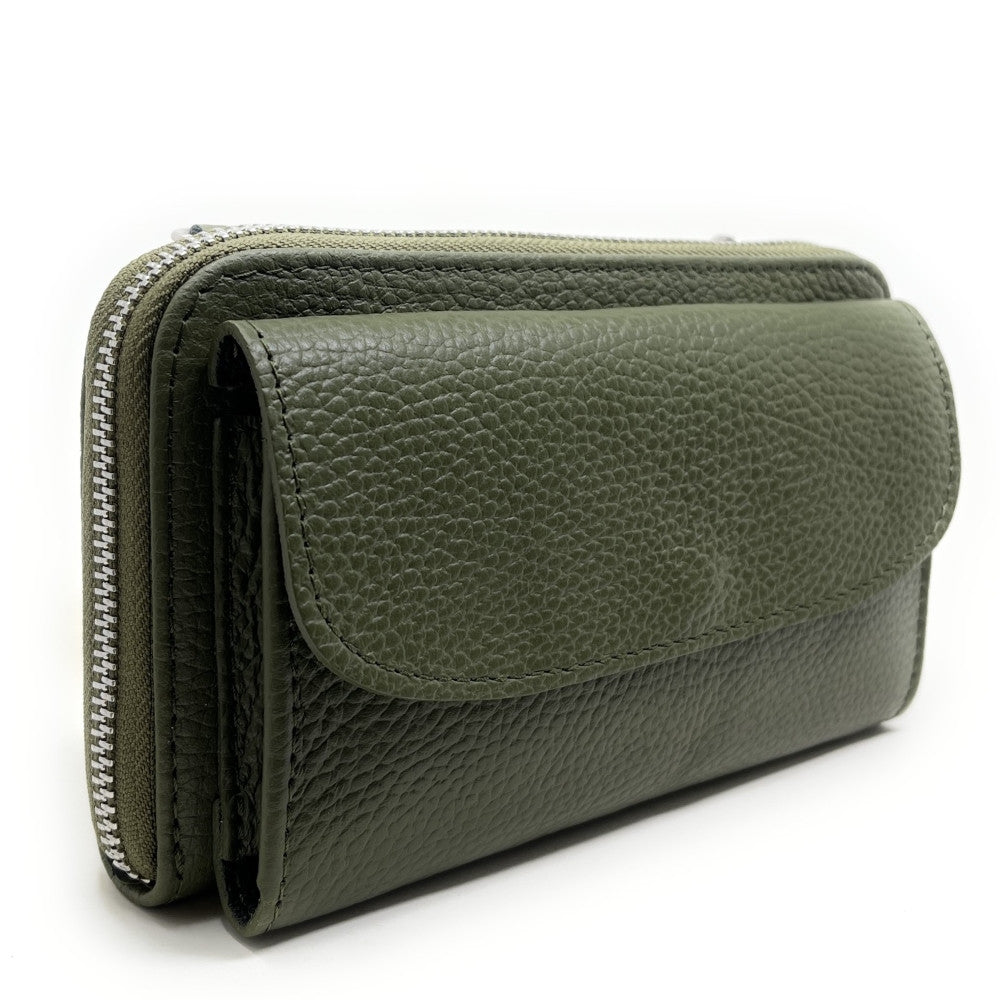 Sac portefeuille à bandoulière en cuir grainé CITY Kaki