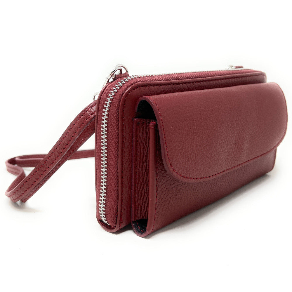 Sac portefeuille à bandoulière en cuir grainé CITY Rouge bordeaux