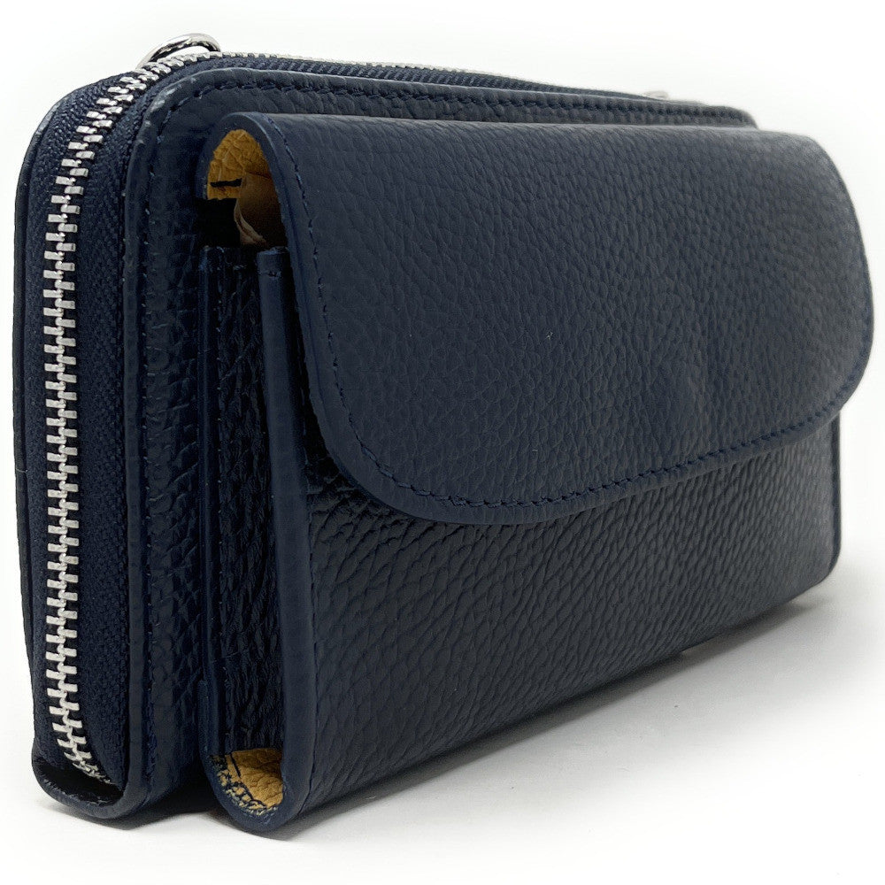 Sac portefeuille à bandoulière en cuir grainé CITY Bleu marine