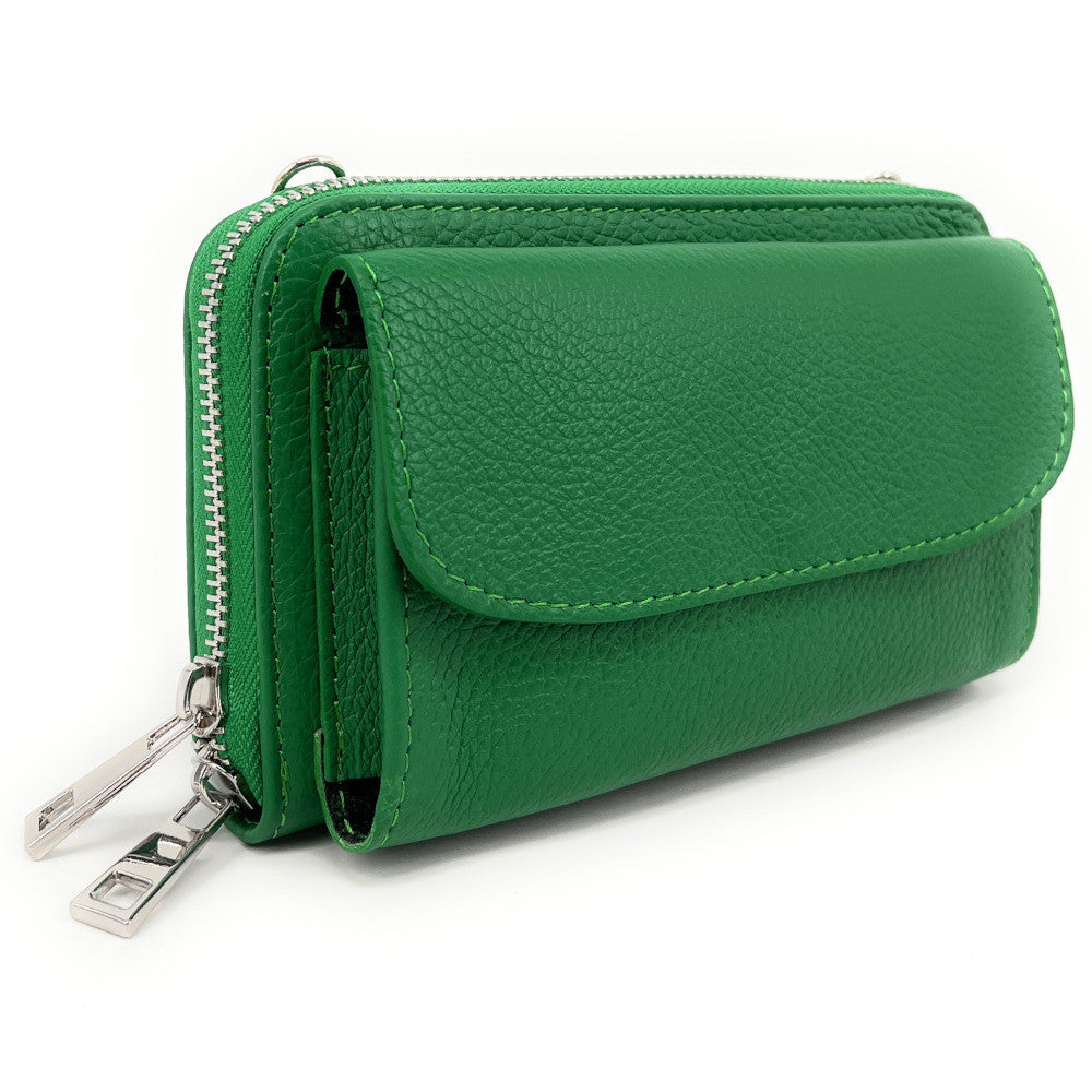 Sac portefeuille à bandoulière en cuir grainé CITY Vert anglais
