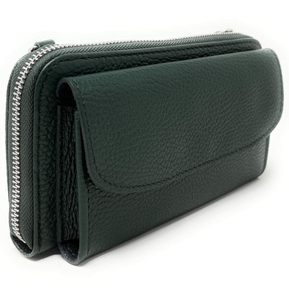 Sac portefeuille à bandoulière en cuir grainé CITY Vert forêt