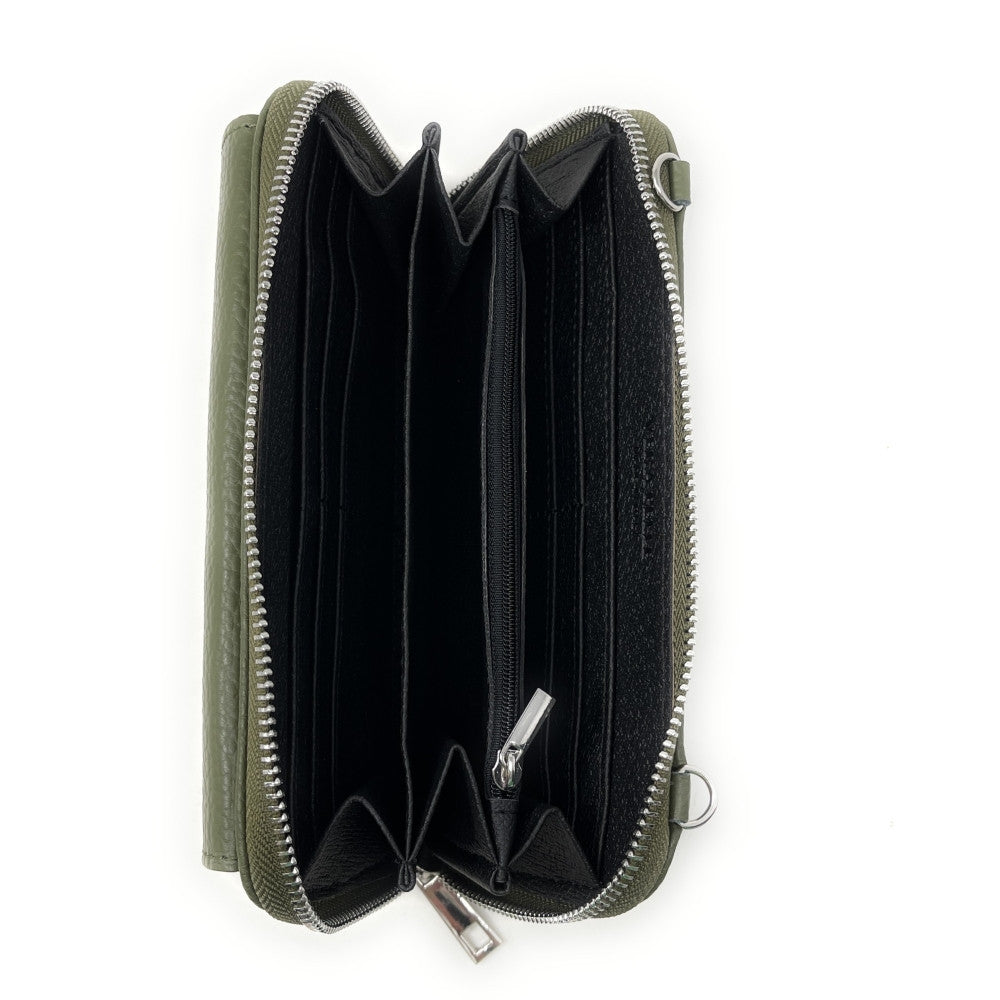 Sac portefeuille à bandoulière en cuir grainé CITY Kaki