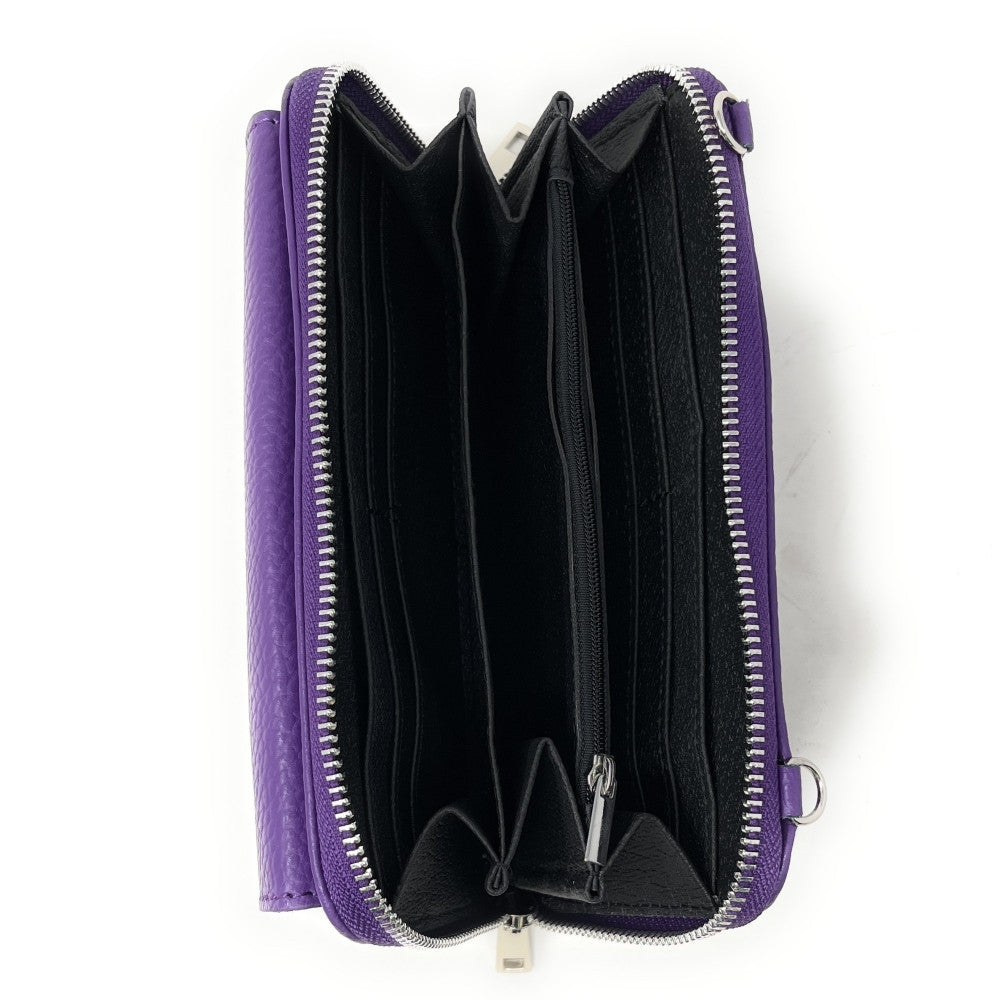 Sac portefeuille à bandoulière en cuir grainé CITY Violet