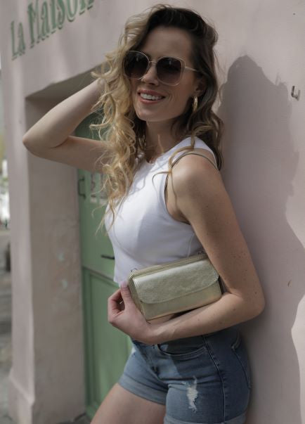 Sac portefeuille à bandoulière en cuir grainé CITY Or pâle