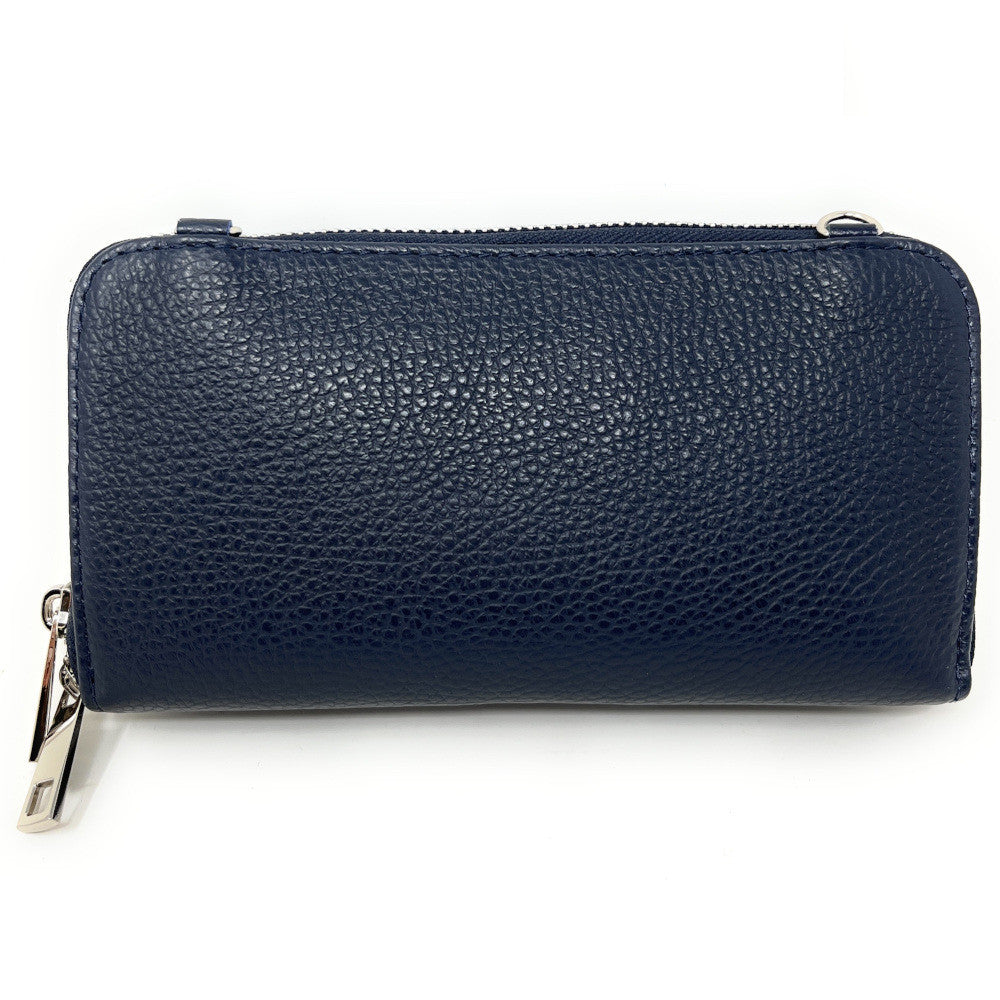 Sac portefeuille à bandoulière en cuir grainé CITY Bleu marine