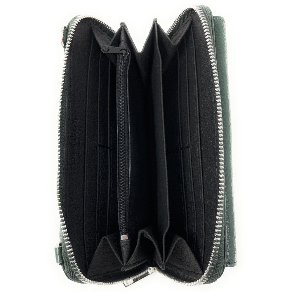 Sac portefeuille à bandoulière en cuir grainé CITY Vert forêt