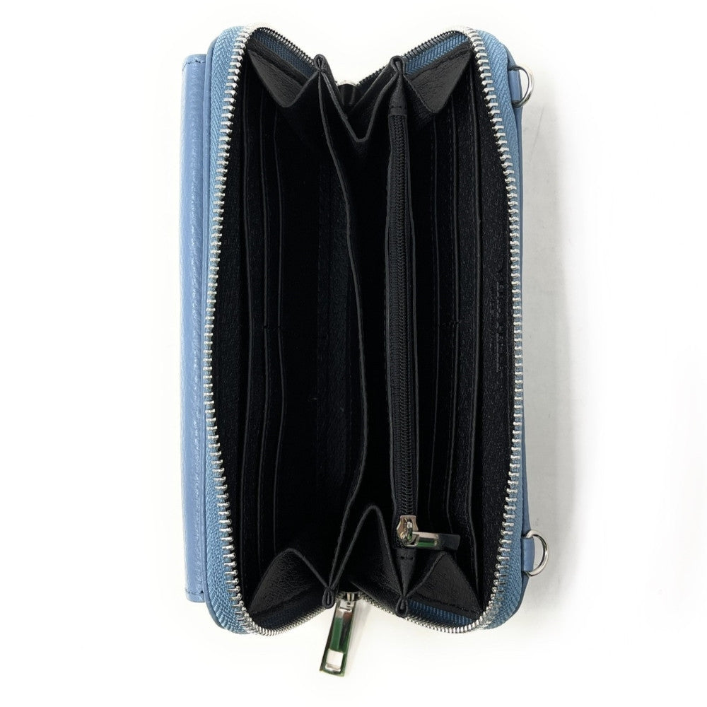 Sac portefeuille à bandoulière en cuir grainé CITY Bleu glacier