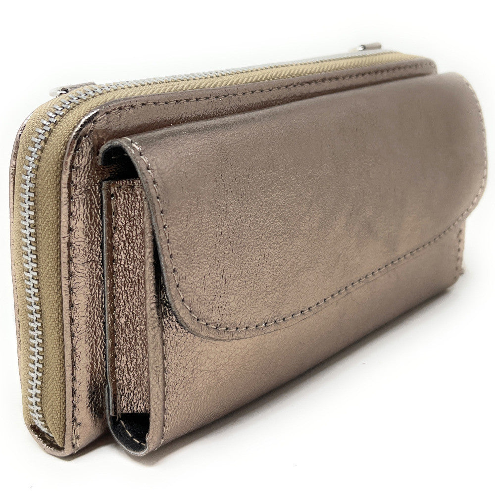 Sac portefeuille à bandoulière en cuir grainé CITY Champagne irisé