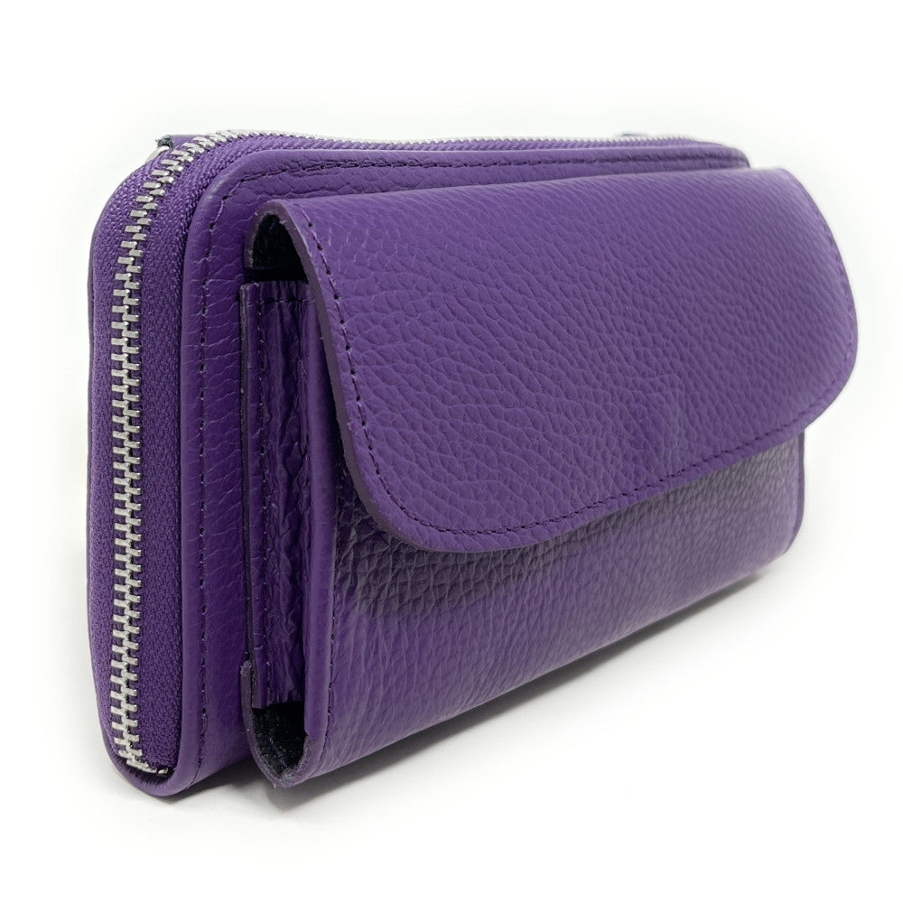 Sac portefeuille à bandoulière en cuir grainé CITY Violet
