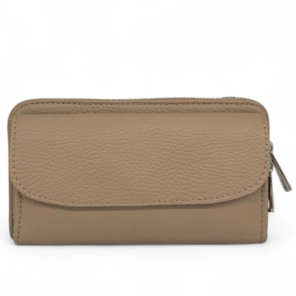 Sac portefeuille à bandoulière en cuir grainé CITY Taupe