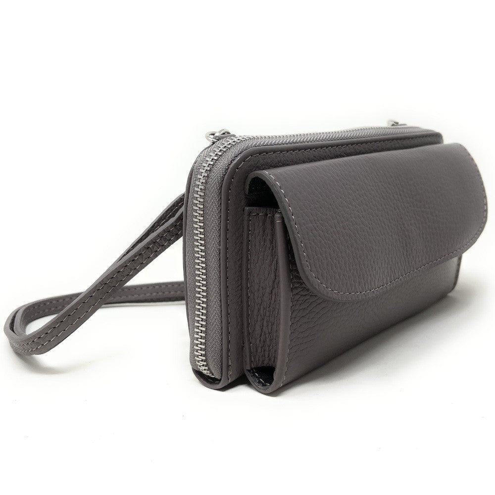 Sac portefeuille à bandoulière en cuir grainé CITY Gris taupe foncé