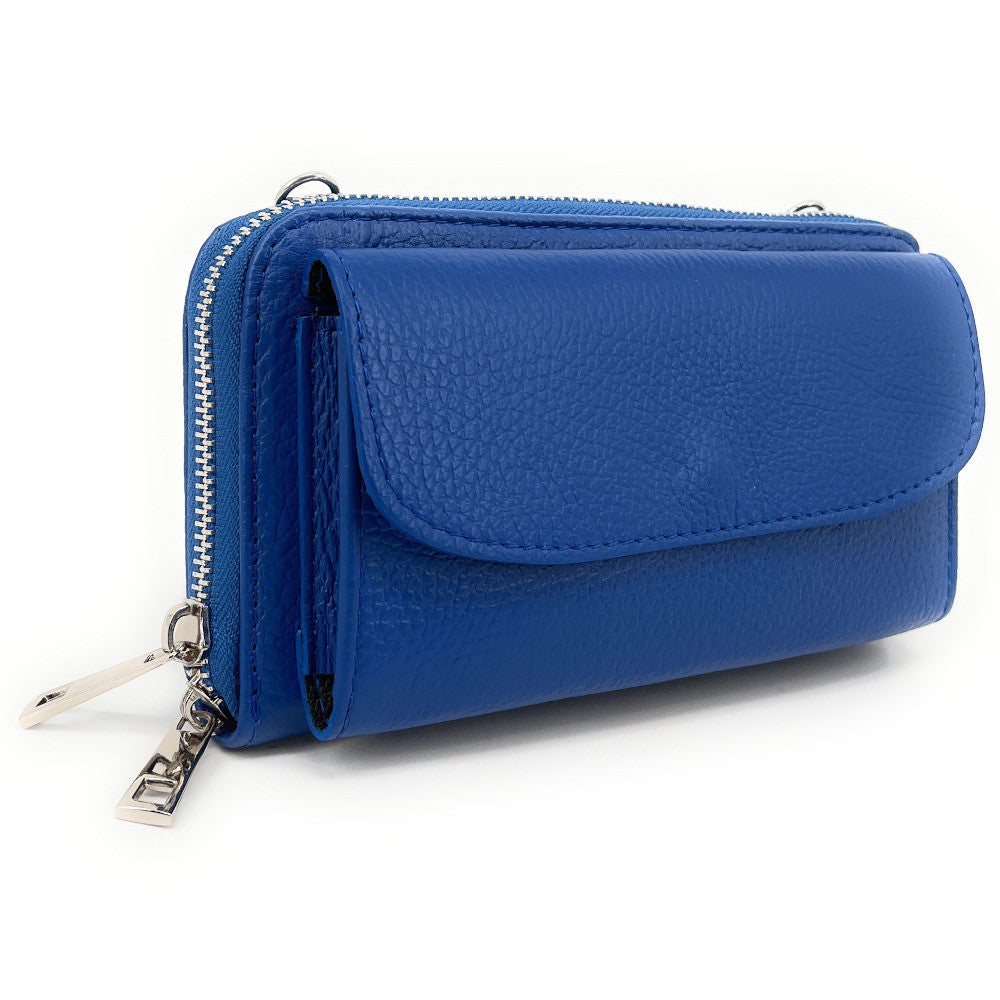 Sac portefeuille à bandoulière en cuir grainé CITY Bleu roi