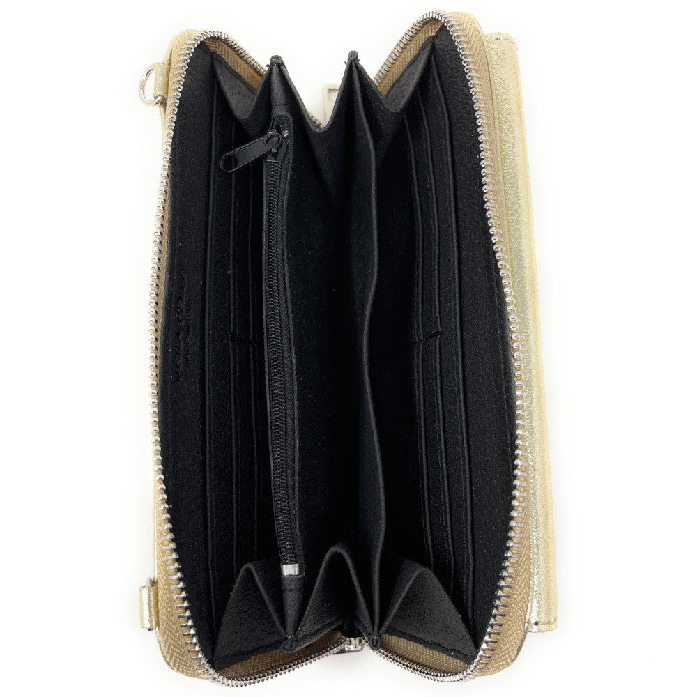 Sac portefeuille à bandoulière en cuir grainé CITY Or pâle