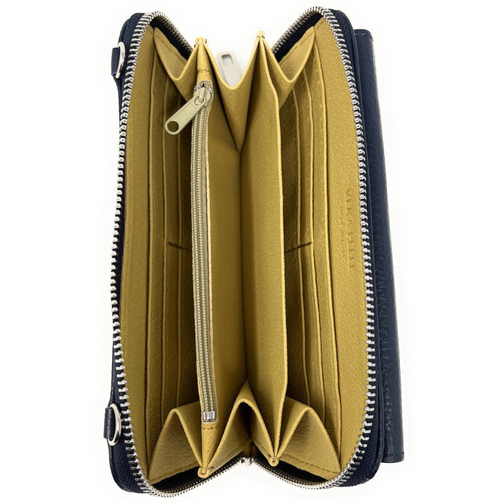 Sac portefeuille à bandoulière en cuir grainé CITY Bleu marine