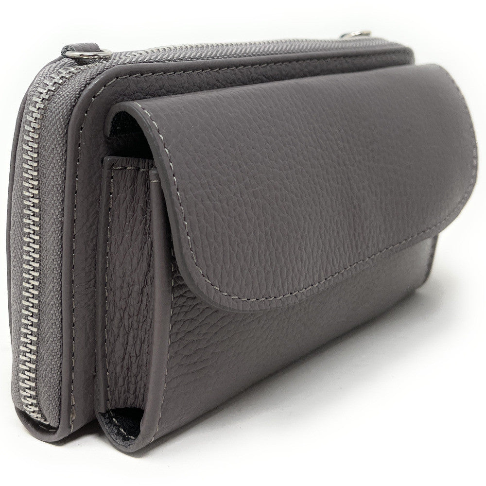 Sac portefeuille à bandoulière en cuir grainé CITY Gris taupe foncé