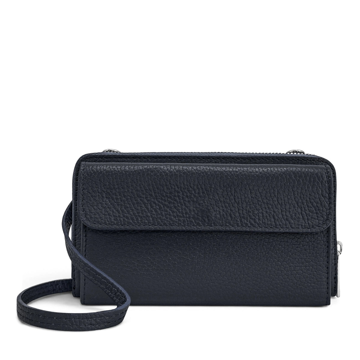 Portemonnaie-Tasche mit Schulterriemen aus genarbtem Leder CITY Marineblau