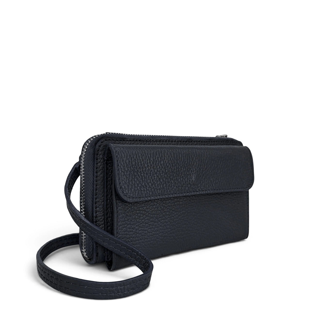 Grained leather strap wallet bag CITY Navy blue