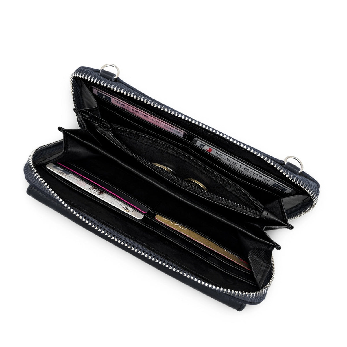 Portemonnaie-Tasche mit Schulterriemen aus genarbtem Leder CITY Marineblau