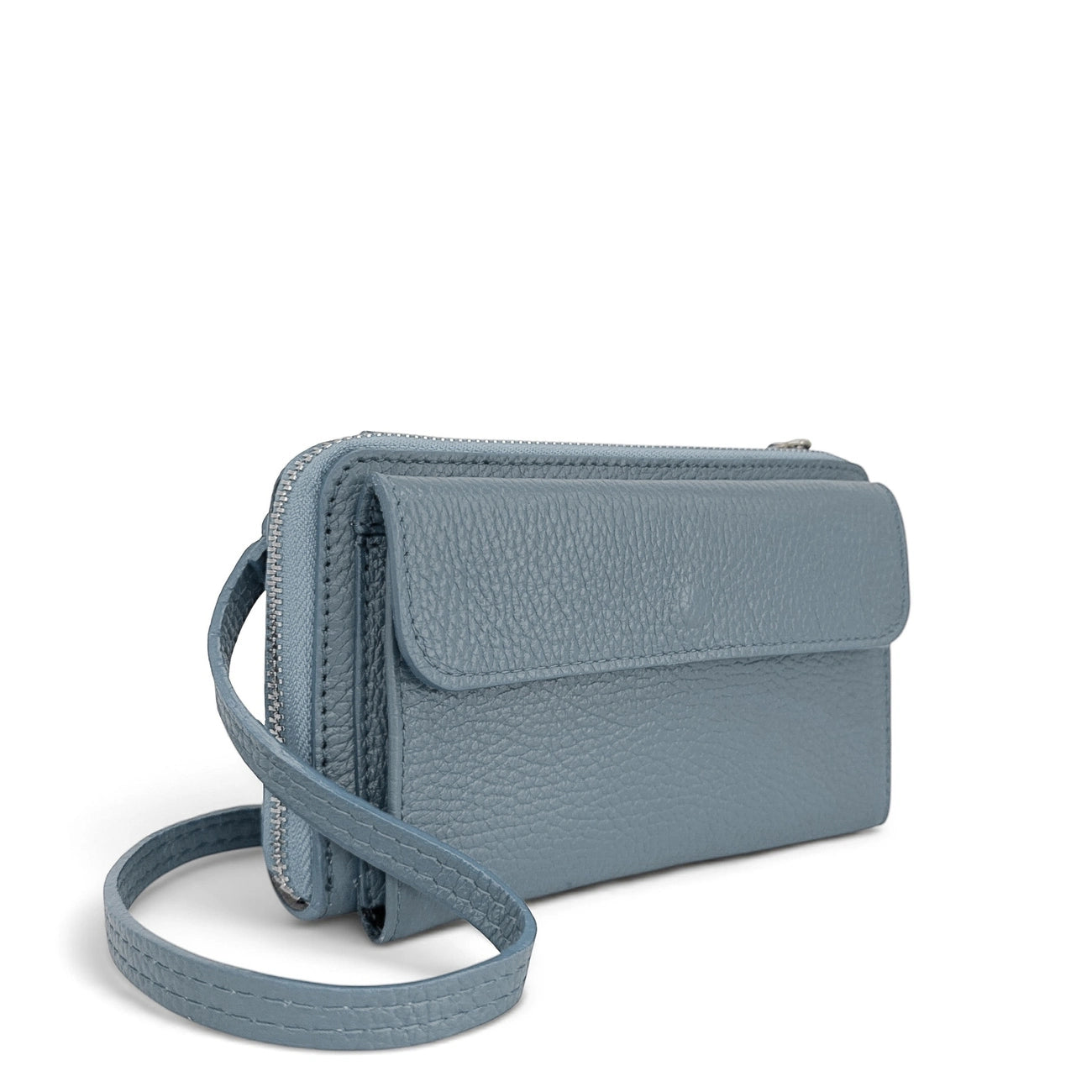 Borsa per il portafoglio in cinghia in cuoio a grana CITY Glacier Blue