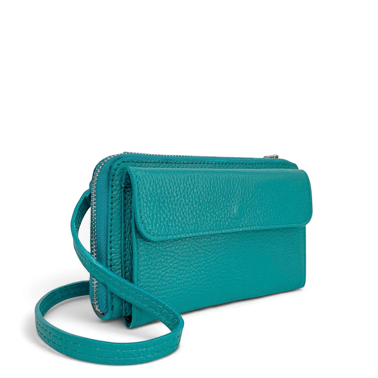 Sac portefeuille à bandoulière en cuir grainé CITY Bleu des mers du sud