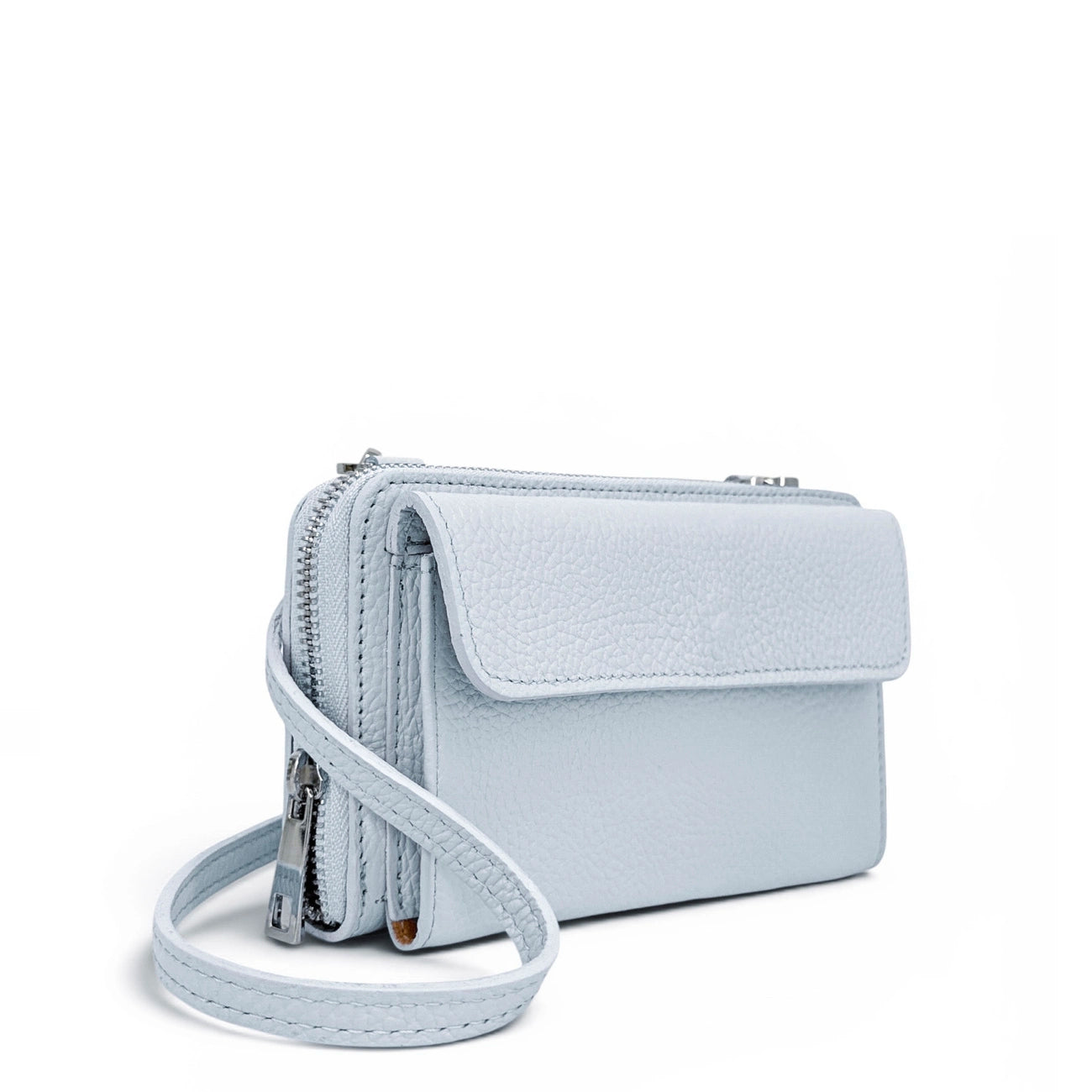 Sac portefeuille à bandoulière en cuir grainé CITY Bleu pastel