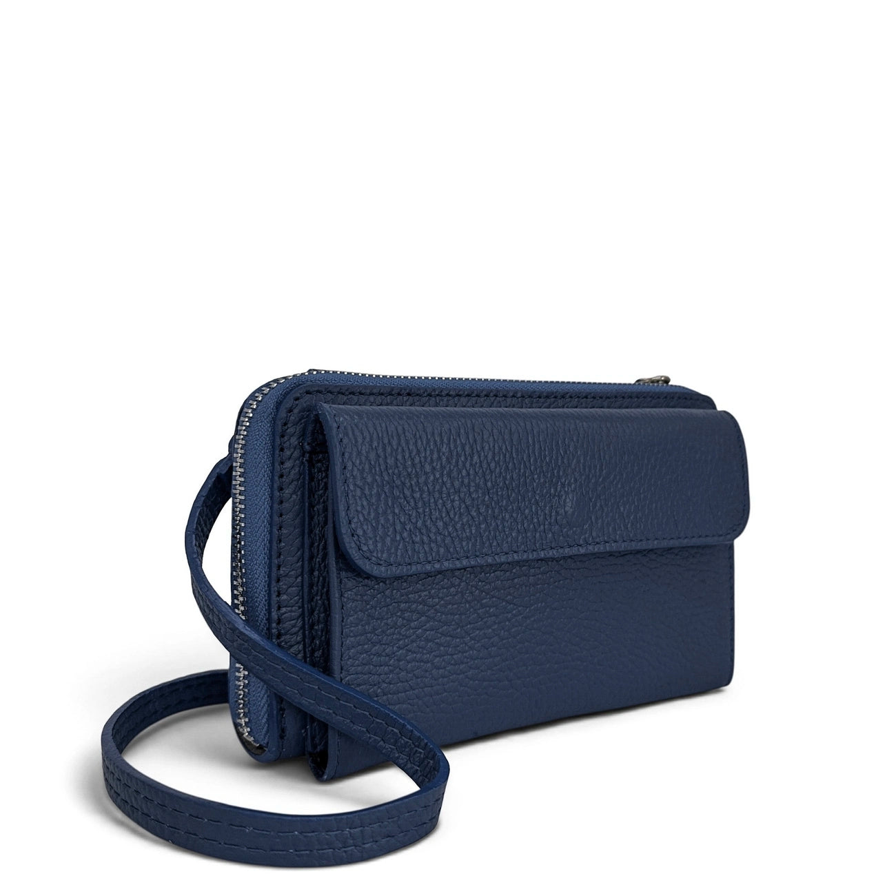 Sac portefeuille à bandoulière en cuir grainé CITY Bleu profond