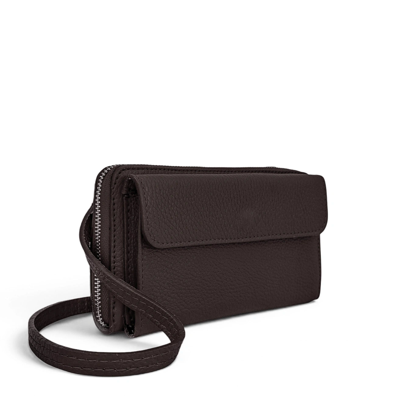 Grained leather strap wallet bag CITY Chocolate