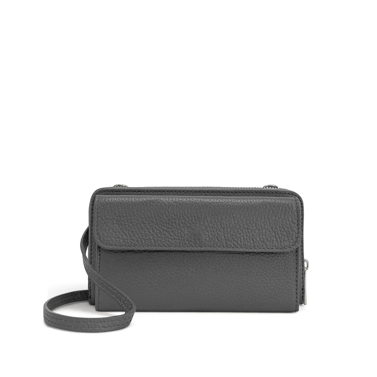 Borsa per il portafoglio in cinghia in cuoio a grana CITY Grigio taupe scuro