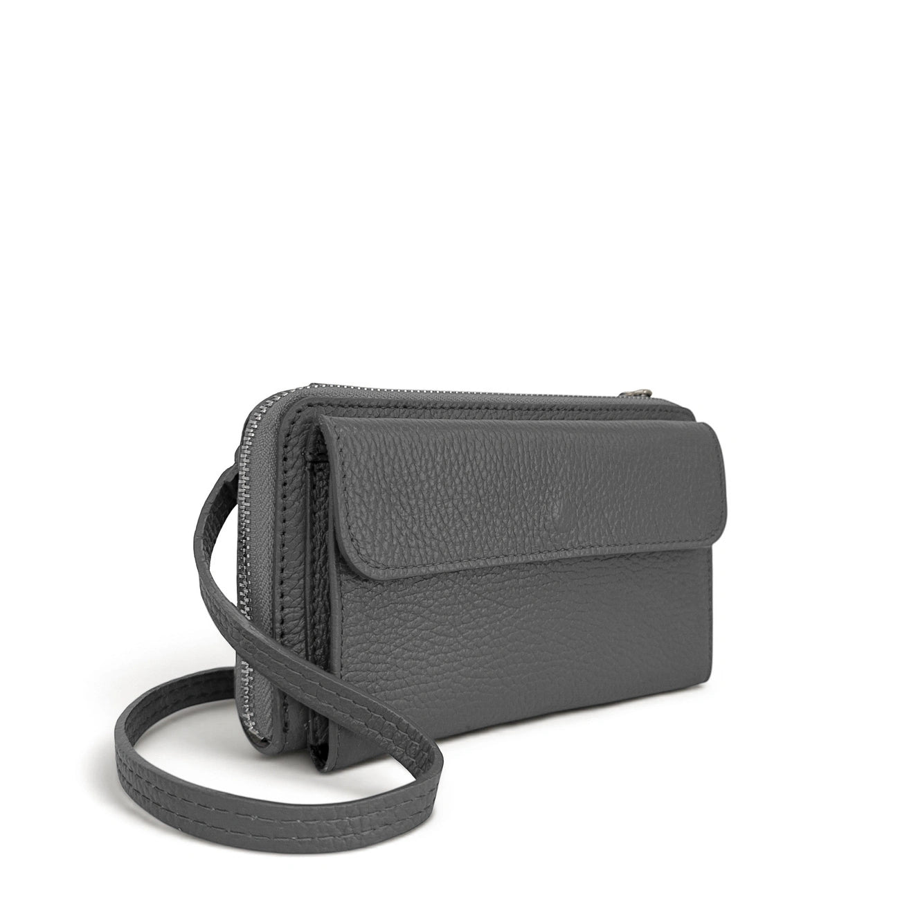 Borsa per il portafoglio in cinghia in cuoio a grana CITY Grigio taupe scuro