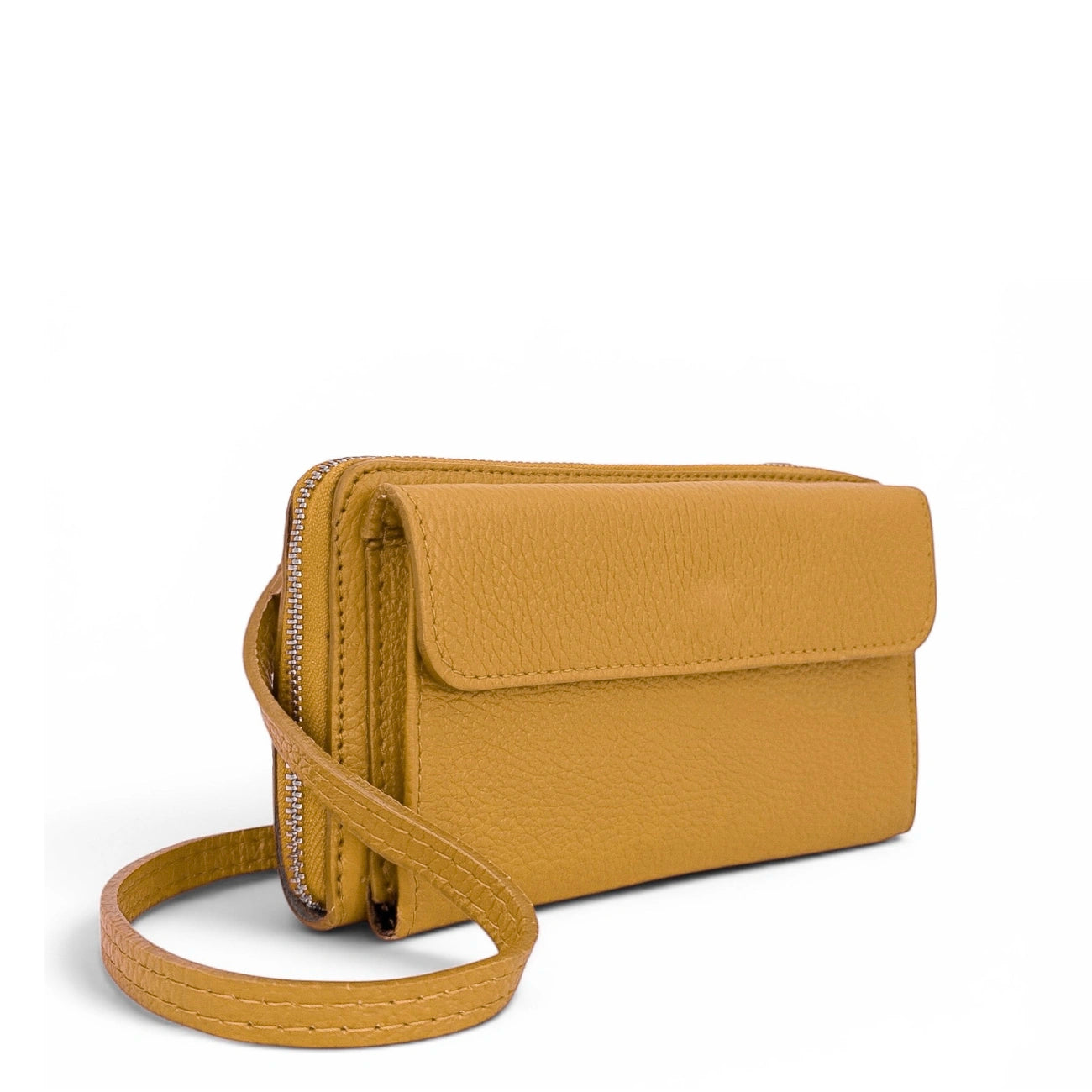 Grained leather strap wallet bag CITY Mustard yellow