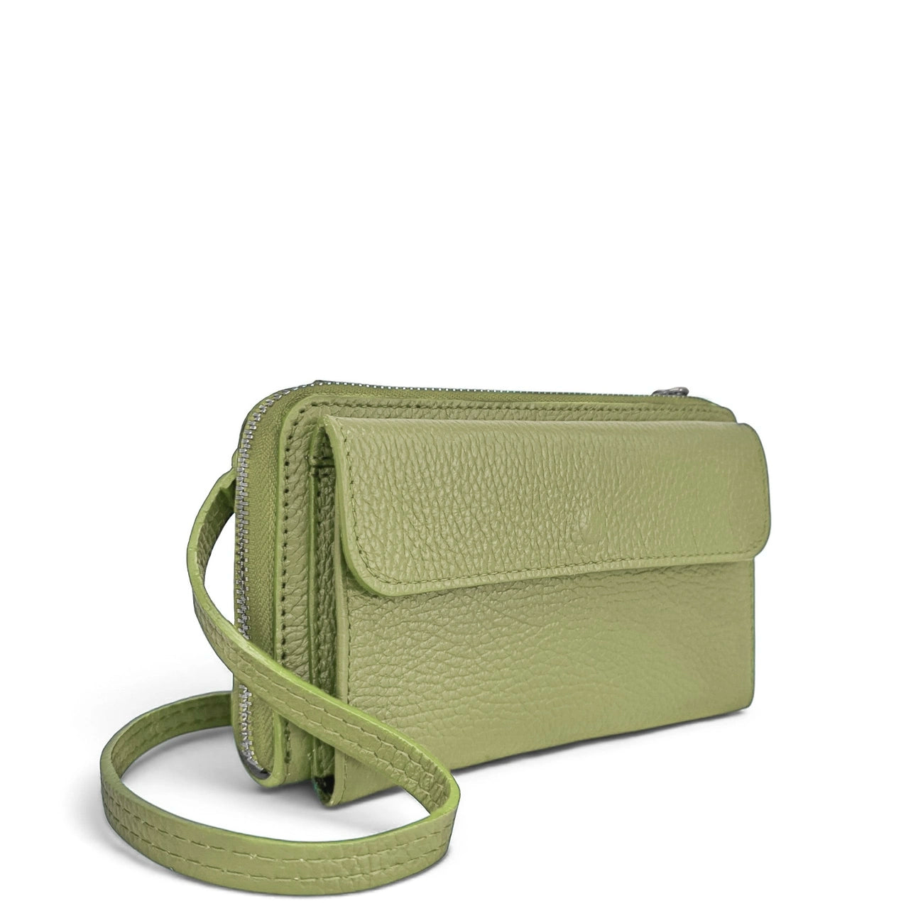 Sac portefeuille à bandoulière en cuir grainé CITY Vert matcha latte